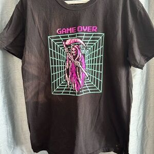 Black 'Game Over' Graphic T-Shirt - Rest Easy-L - 100%- cotton- preloved